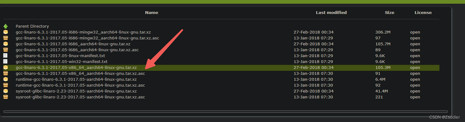 选择gcc-linaro-6.3.1-2017.05-x86_64_aarch64-linux-gnu